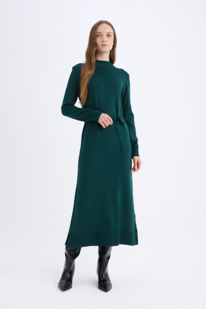 FEMME Vert Foncé Robe Tricot Longue à Manches Longues