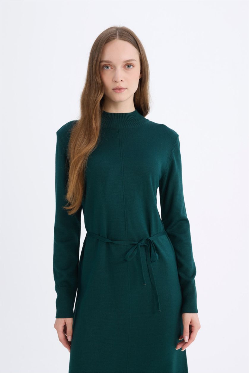 FEMME Vert Foncé Robe Tricot Longue à Manches Longues