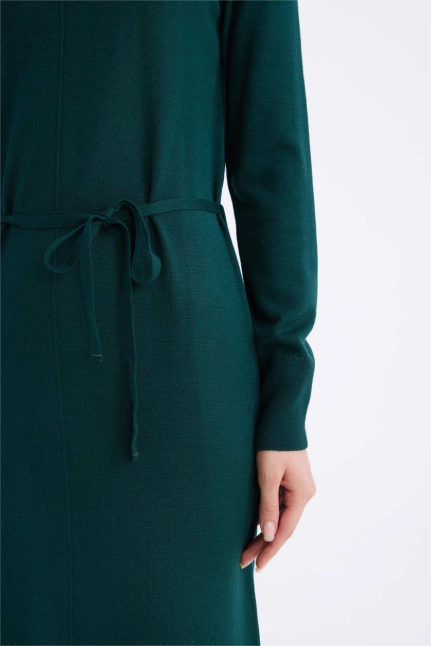 FEMME Vert Foncé Robe Tricot Longue à Manches Longues