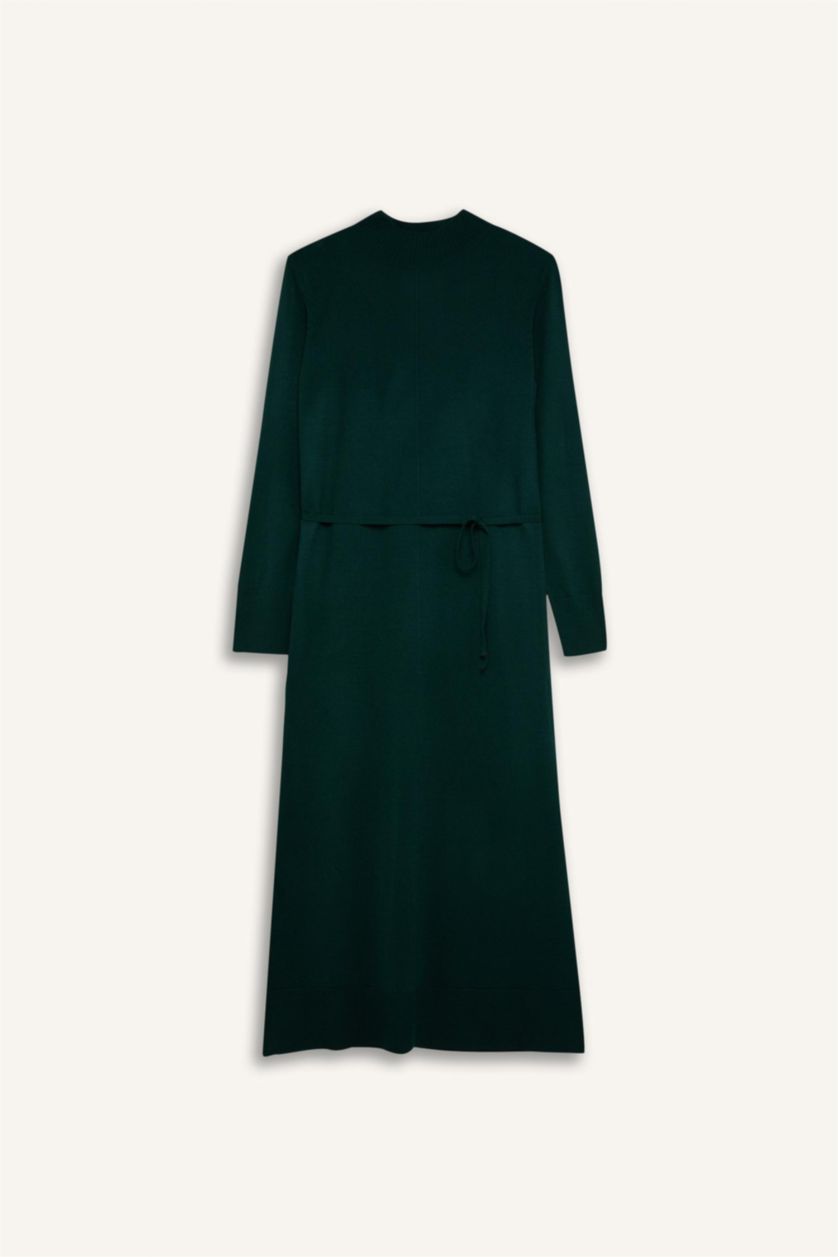 FEMME Vert Foncé Robe Tricot Longue à Manches Longues