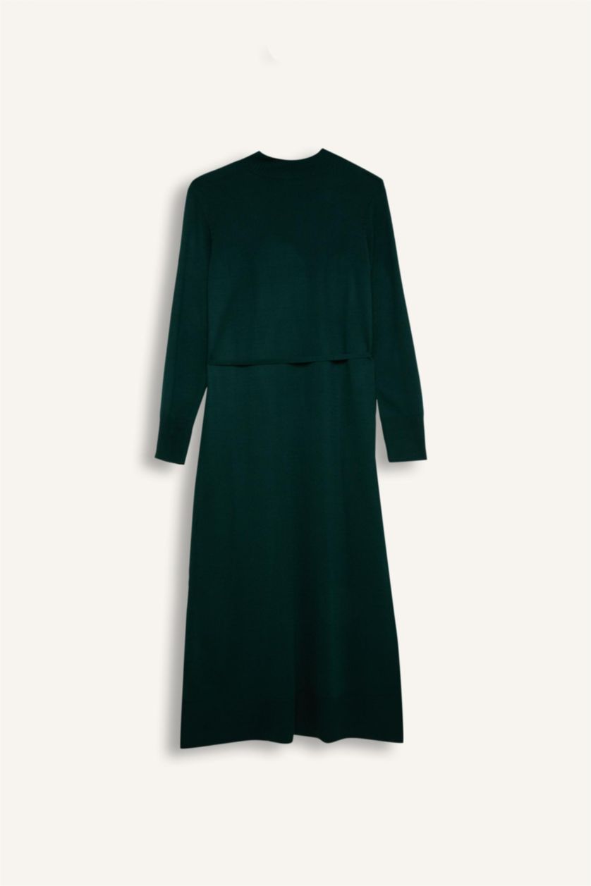 FEMME Vert Foncé Robe Tricot Longue à Manches Longues