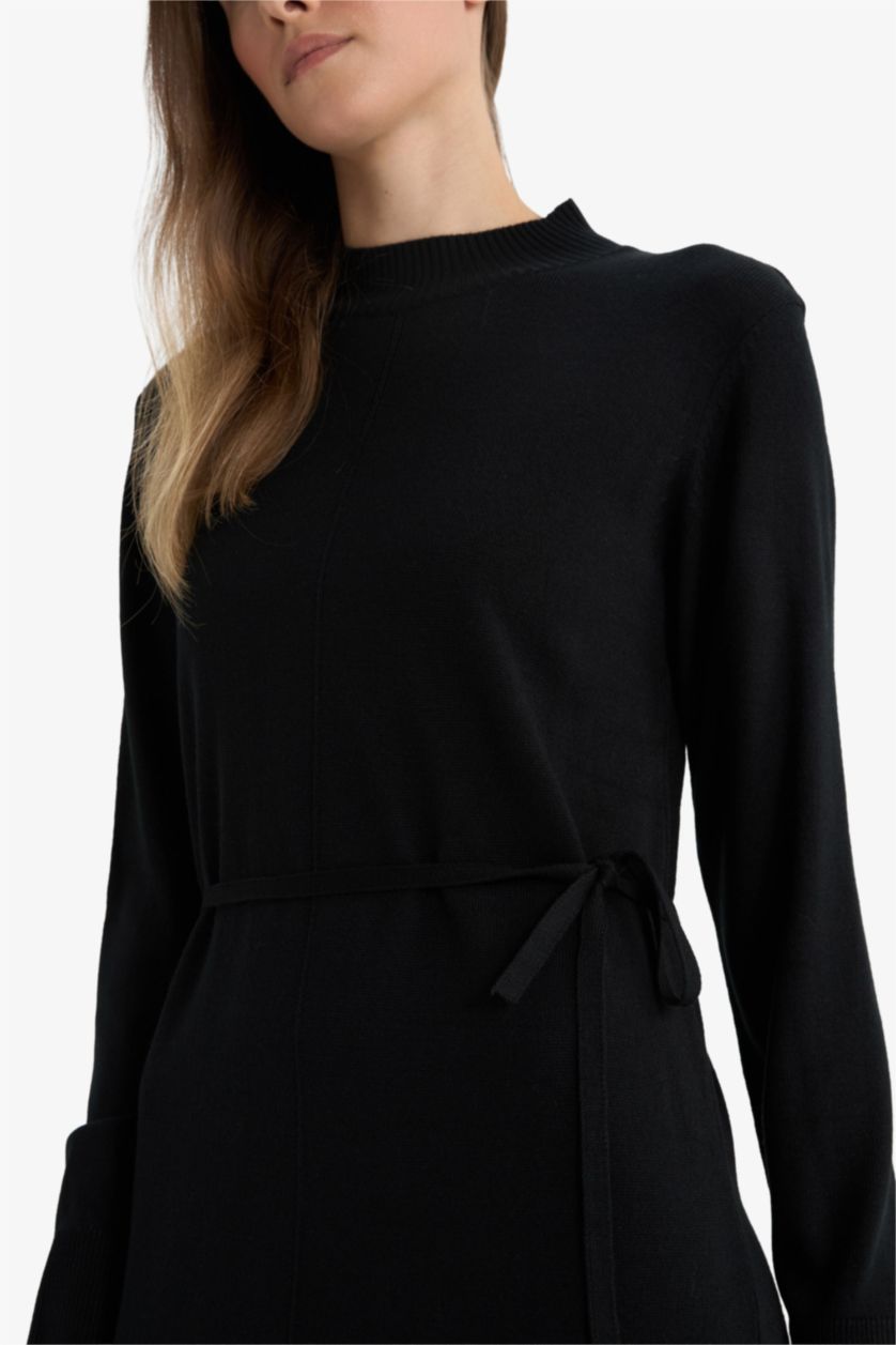 Kadın Siyah Regular Fıt Yarım Balıkçı Yaka Elbise