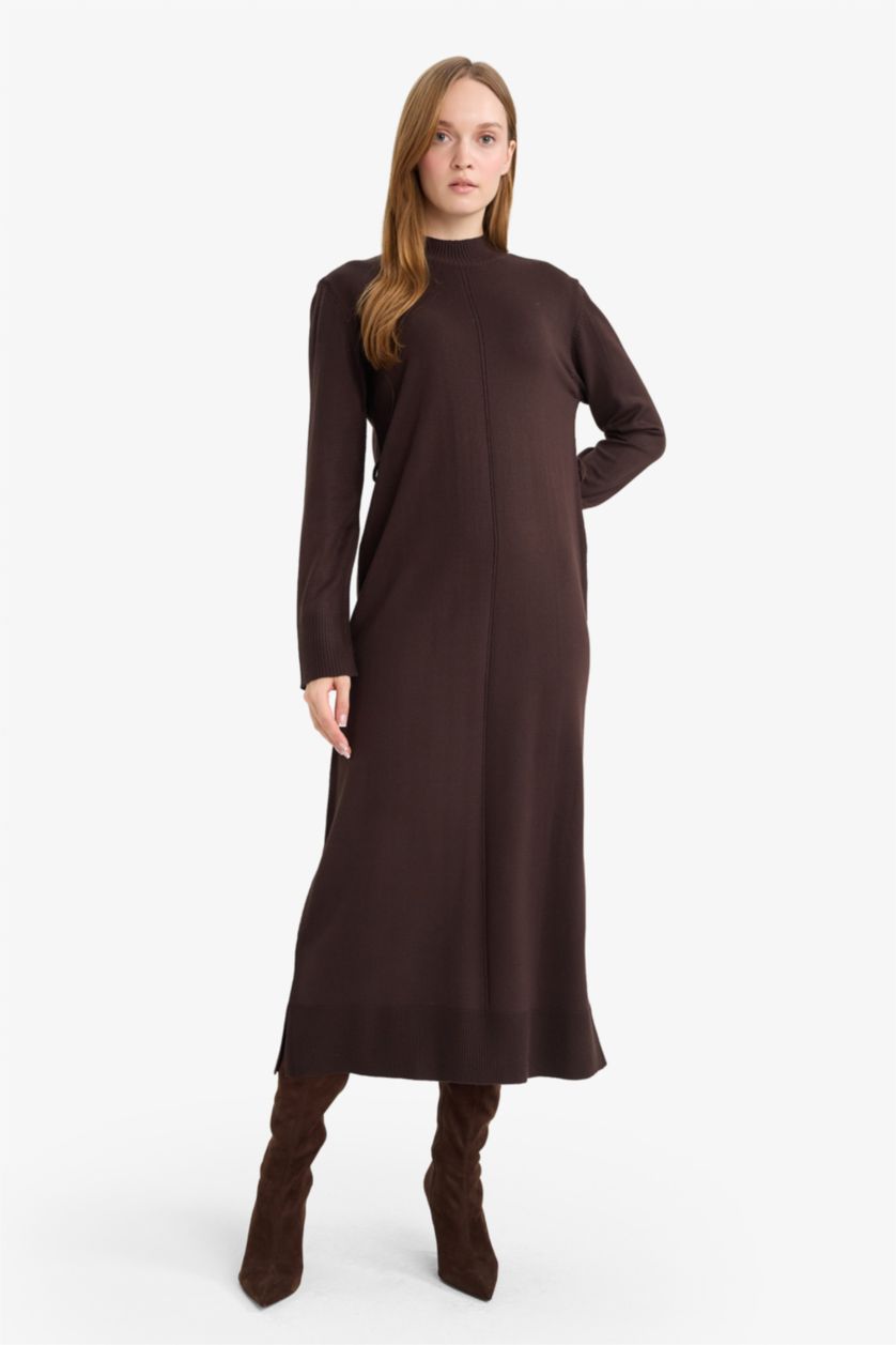 WOMAN Brown Regular Fit Half Turtleneck Dress