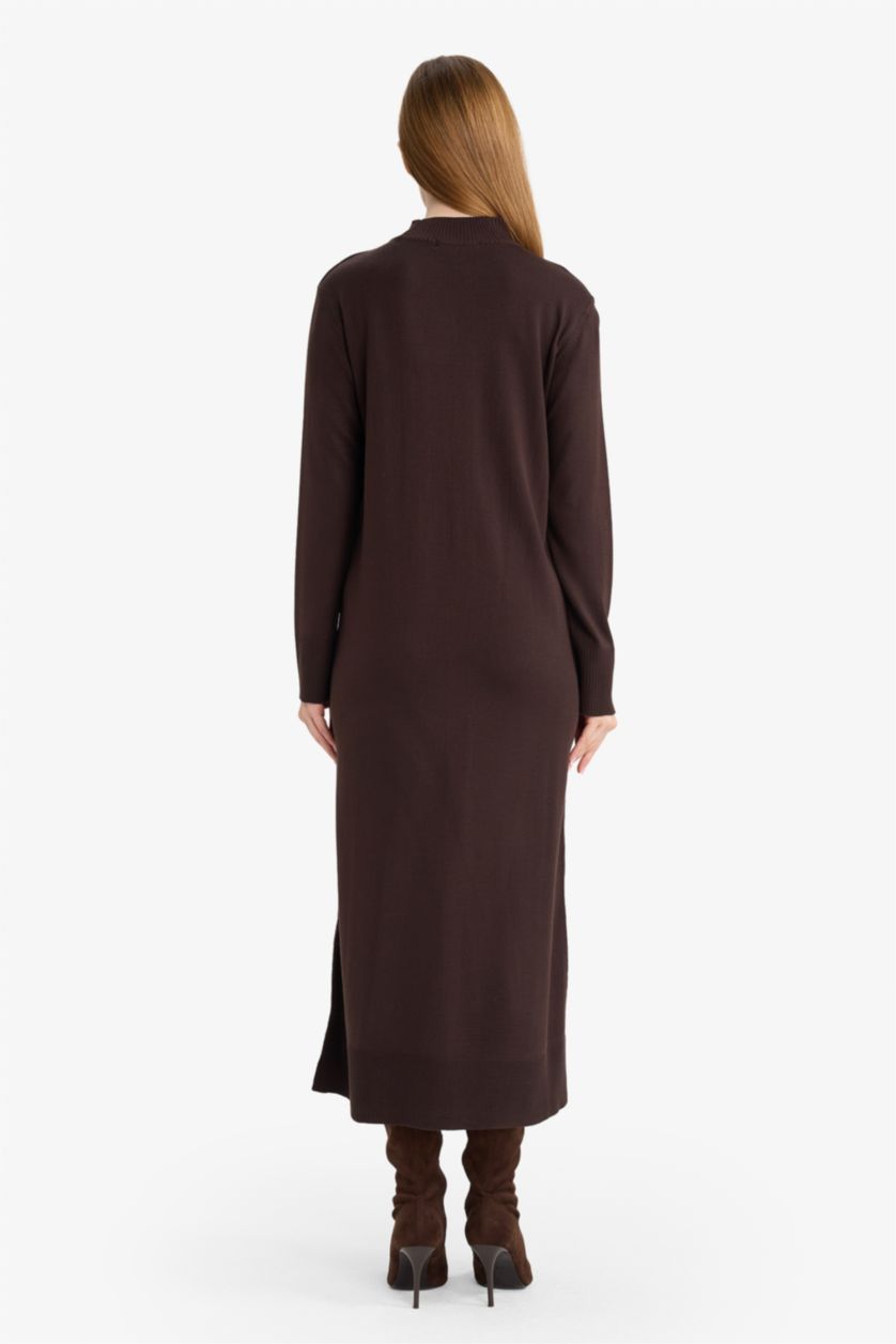 WOMAN Brown Regular Fit Half Turtleneck Dress