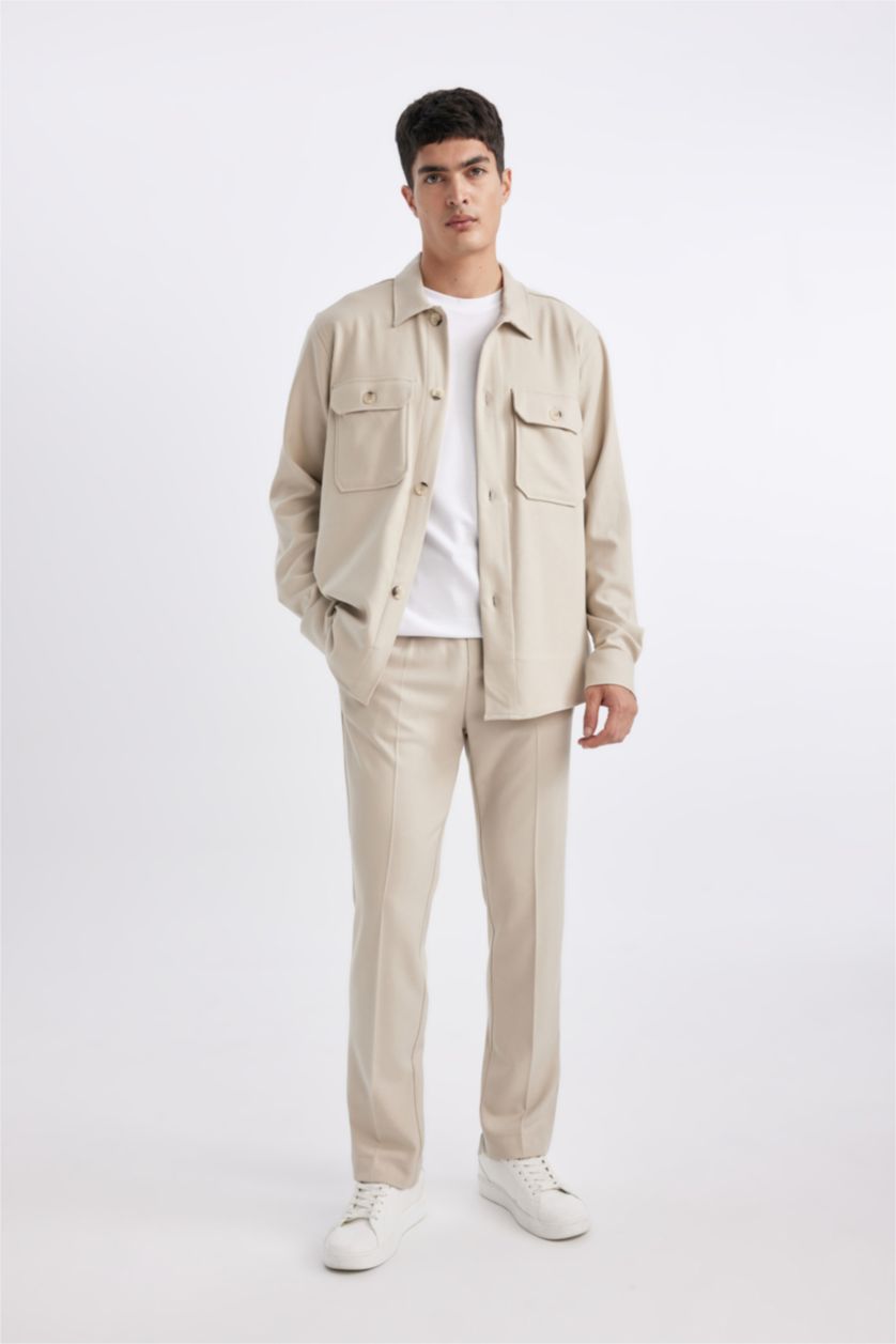 MAN Beige Regular Fit Polo Neck Long Sleeve Shirt Jacket