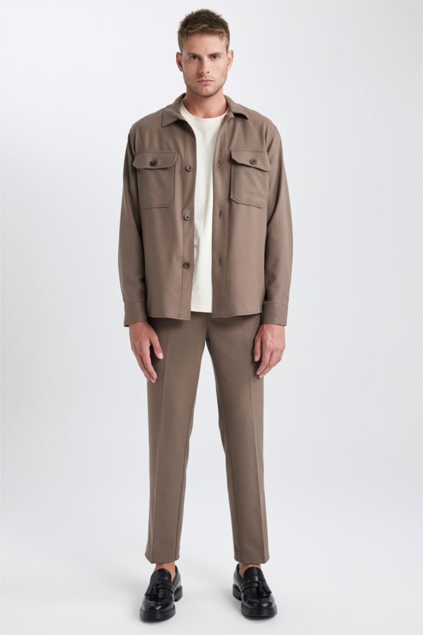 رجالي رمادي داكن جاكيت قميصي كم طويل قصة عادية