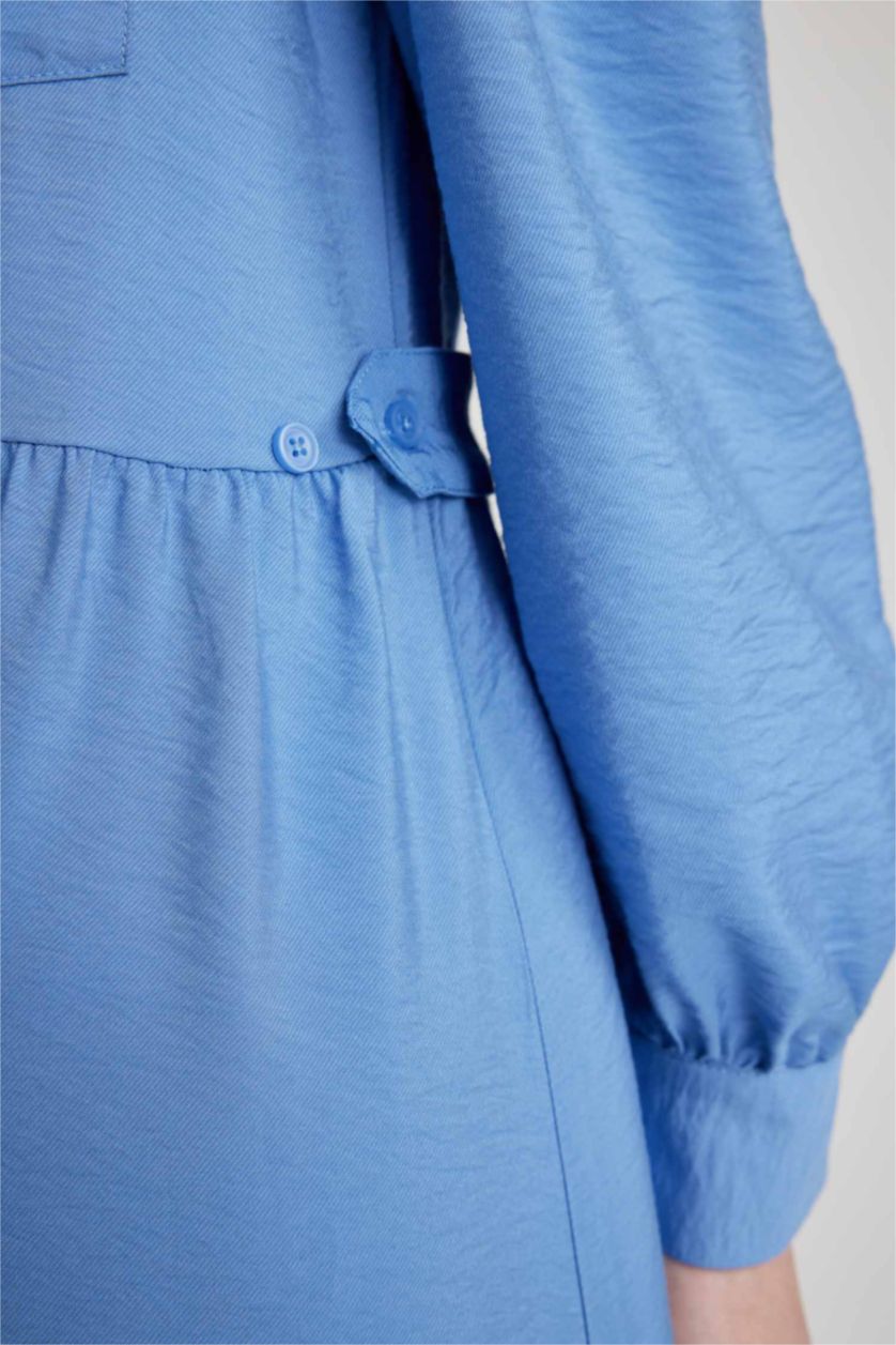 Kadın Açık Royal Gömlek Yaka Uzun Kollu Maxi Elbise