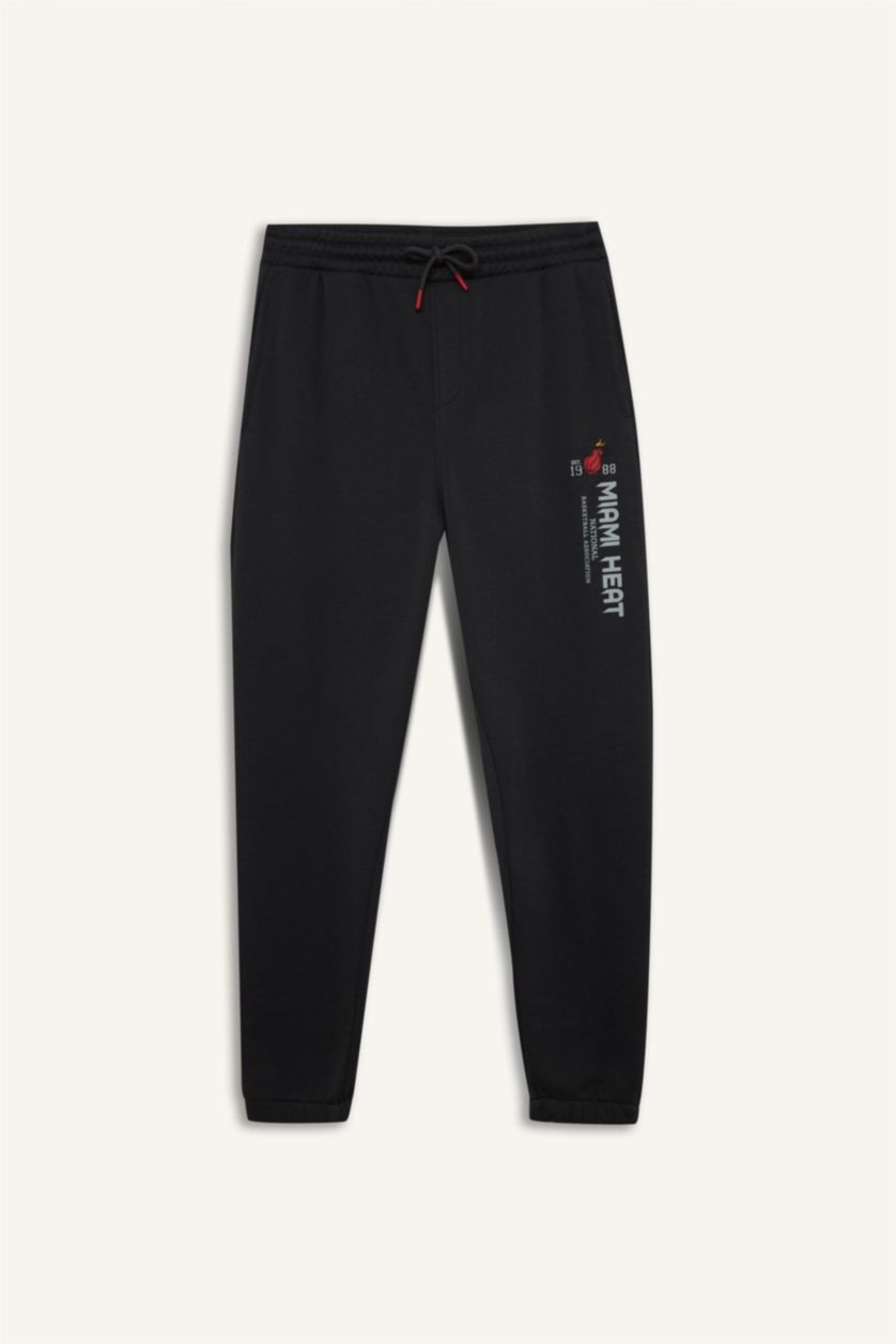 Erkek Antrasit NBA Miami Heat Kalın Jogger Eşofman Altı Standart Fit Beli Bağcıklı Cepli