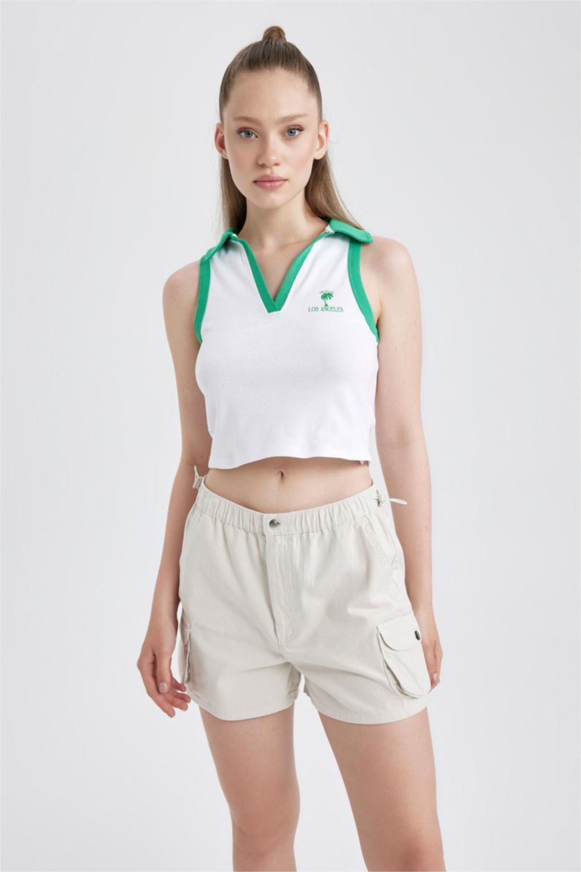 نساء أخضر كروب توب مخصر بطبعة شعار