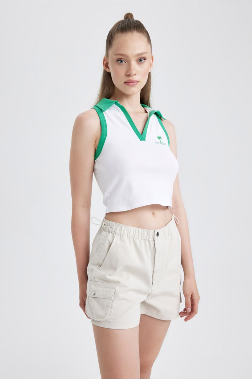 نساء أخضر كروب توب مخصر بطبعة شعار