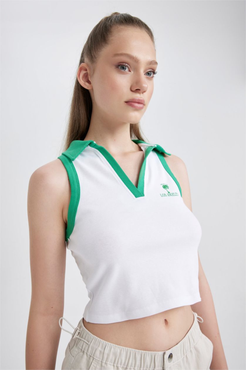 نساء أخضر كروب توب مخصر بطبعة شعار