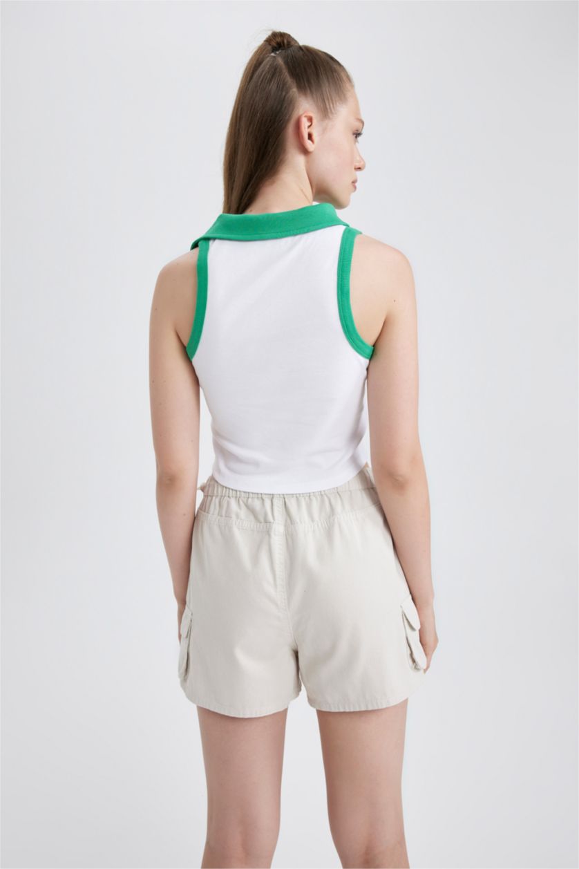 نساء أخضر كروب توب مخصر بطبعة شعار