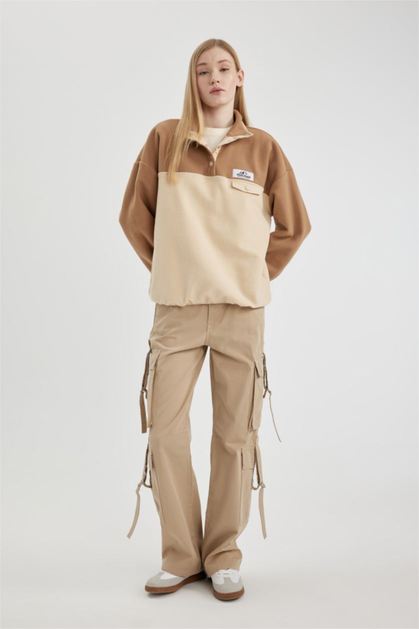 Woman Beige Loose Fit fleece Sweatshirt