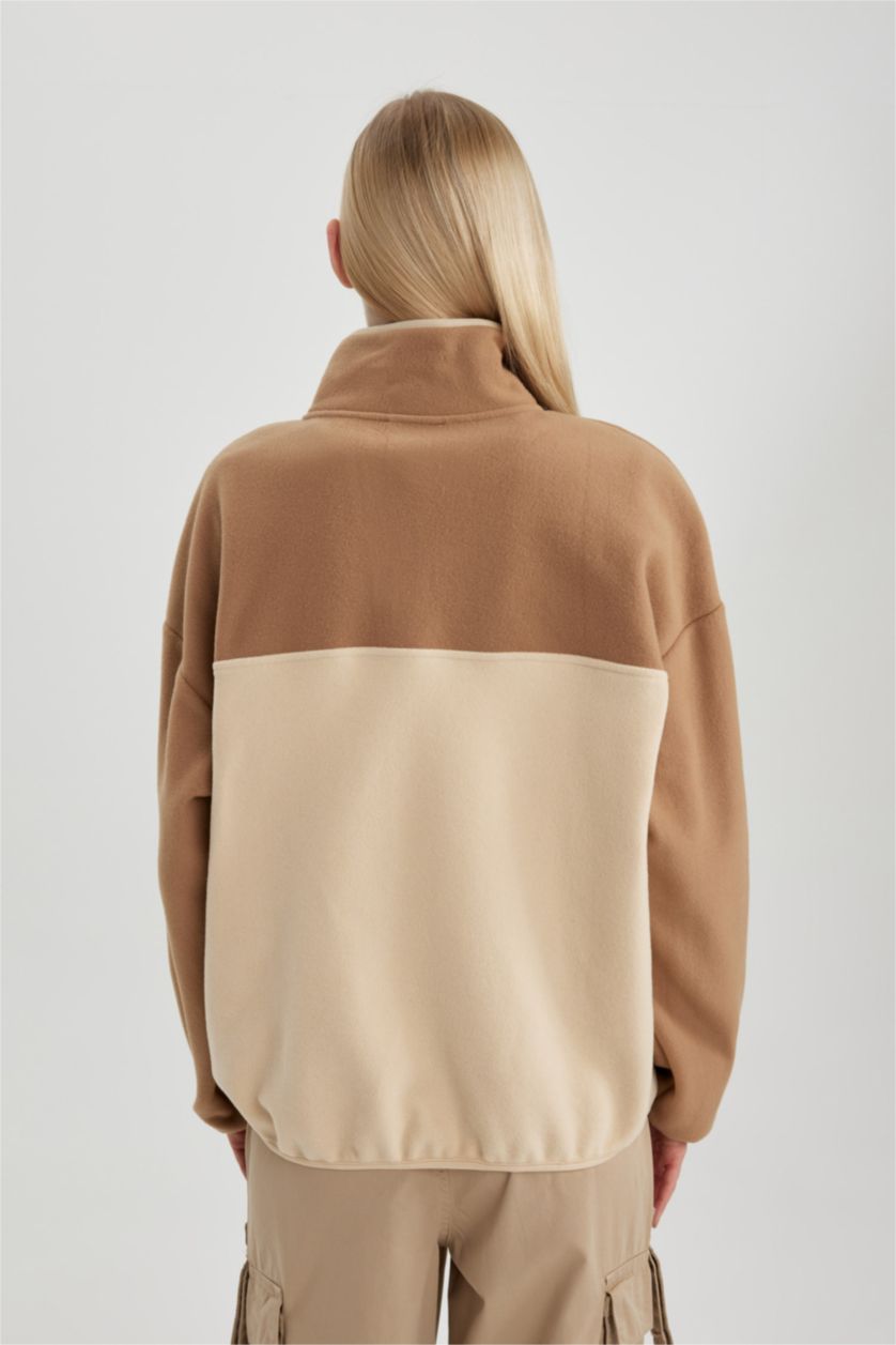 Woman Beige Loose Fit fleece Sweatshirt