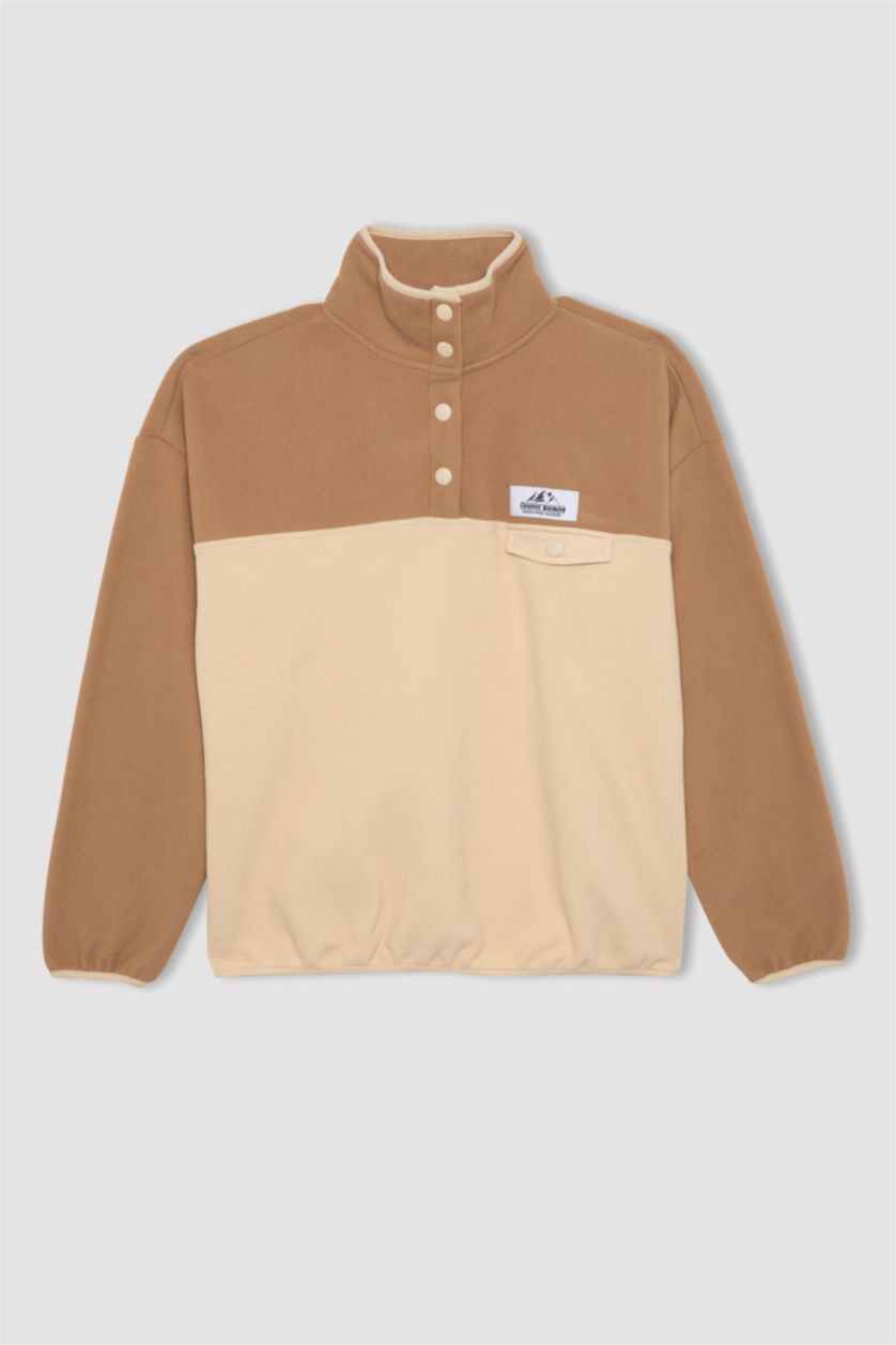 Woman Beige Loose Fit fleece Sweatshirt