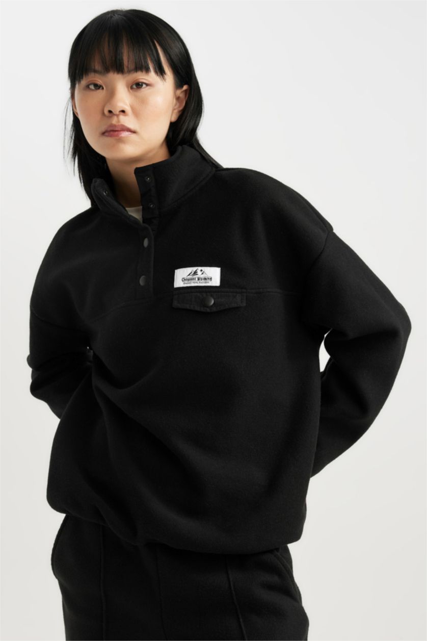 WOMAN Black Loose Fit fleece Sweatshirt
