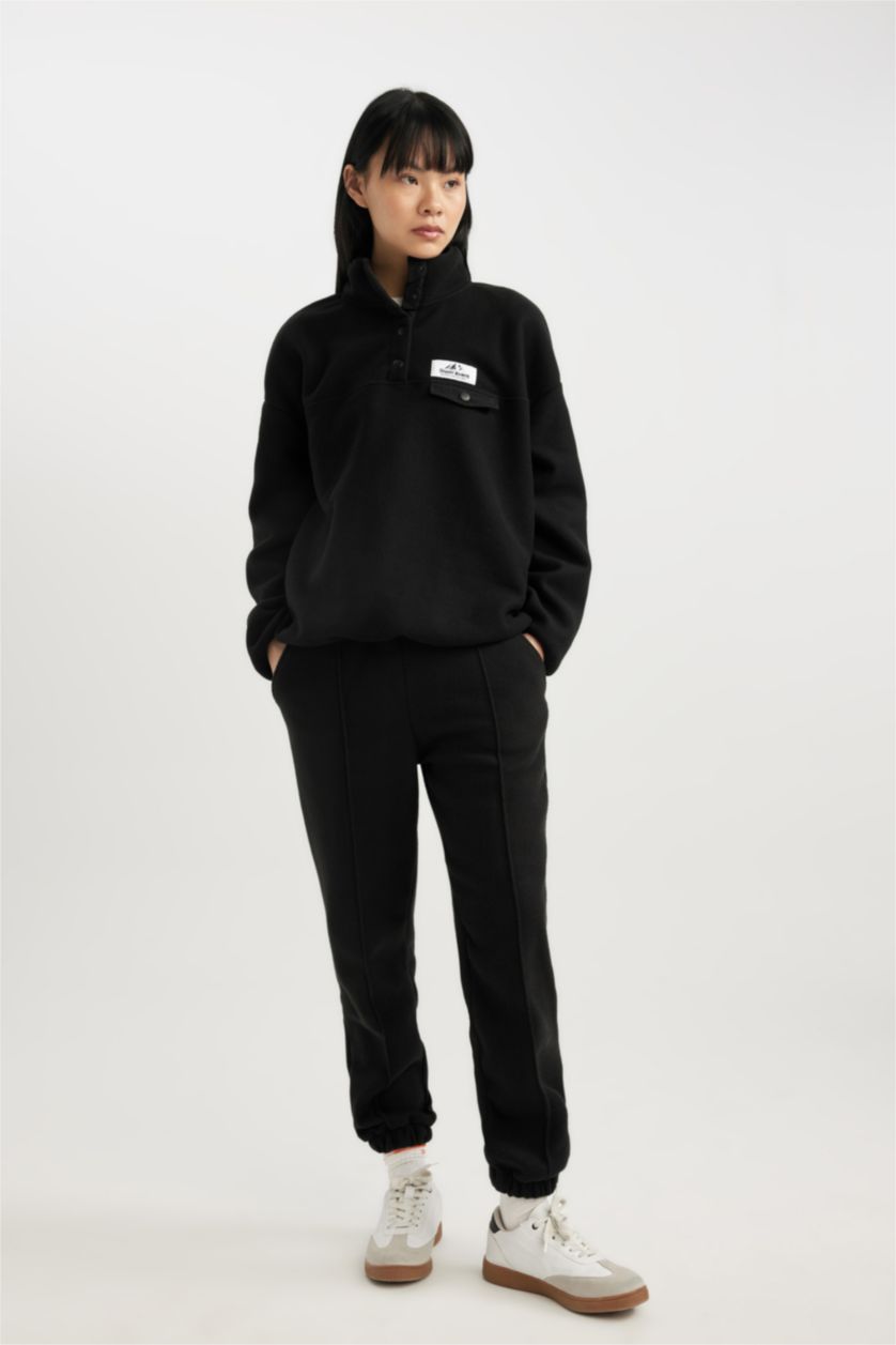 WOMAN Black Loose Fit fleece Sweatshirt