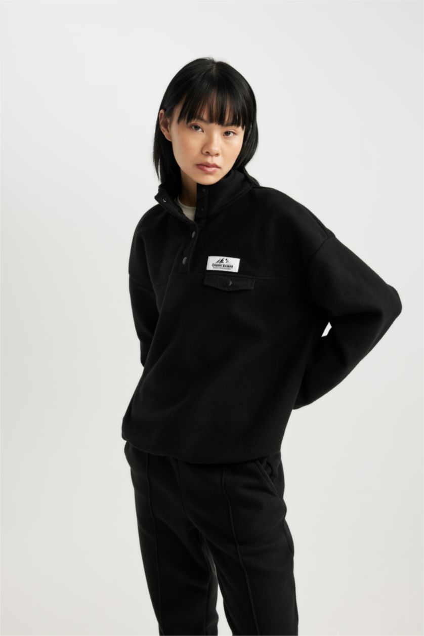 WOMAN Black Loose Fit fleece Sweatshirt