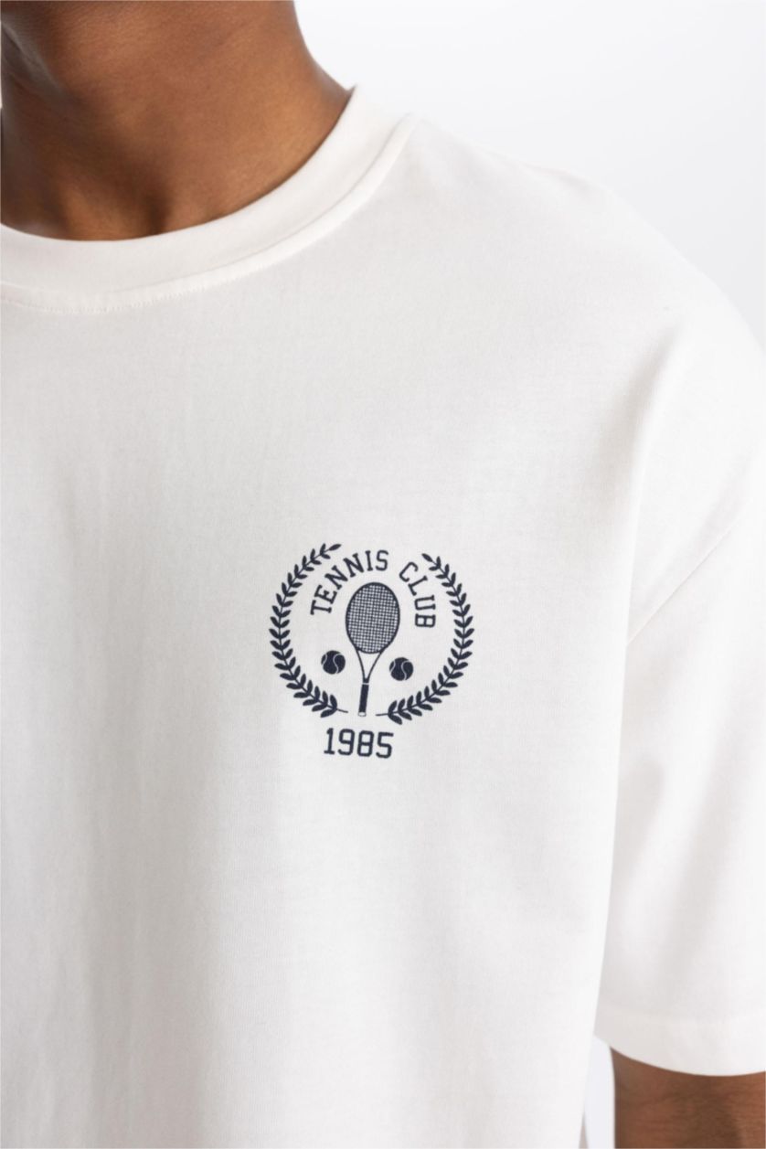 رجالي بيج فاتح تيشيرت اوفر سايز بطبعة شعار من DeFactoFit