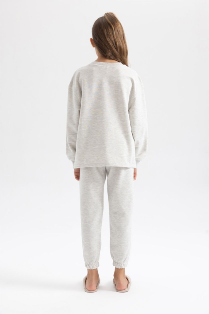 GIRLS & TEENS Light Grey Melange Girl Printed  Pajama Set