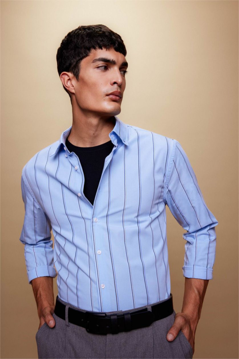 MAN Blue Modern Fit Woven Long Sleeve Shirt