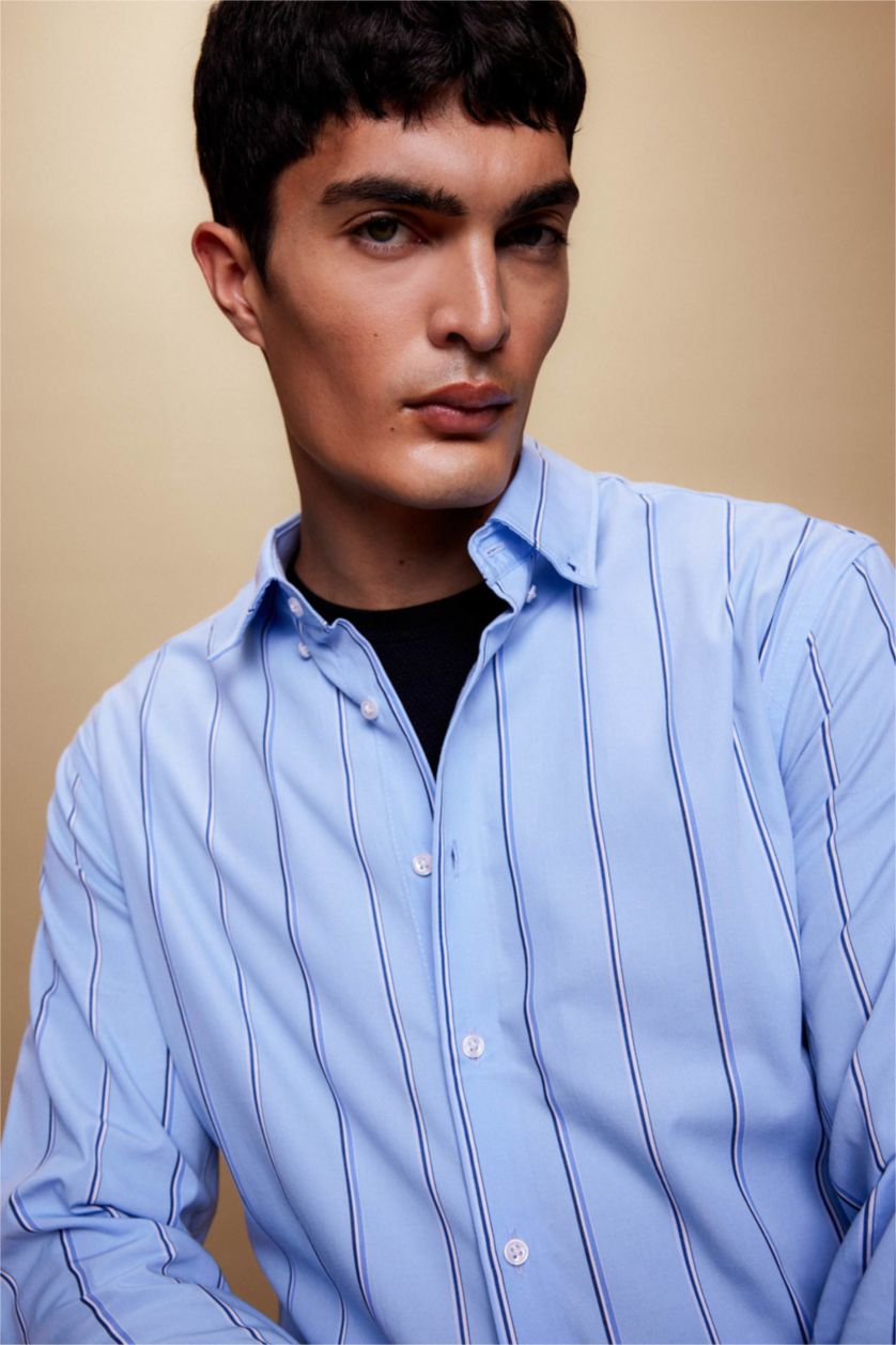 MAN Blue Modern Fit Woven Long Sleeve Shirt