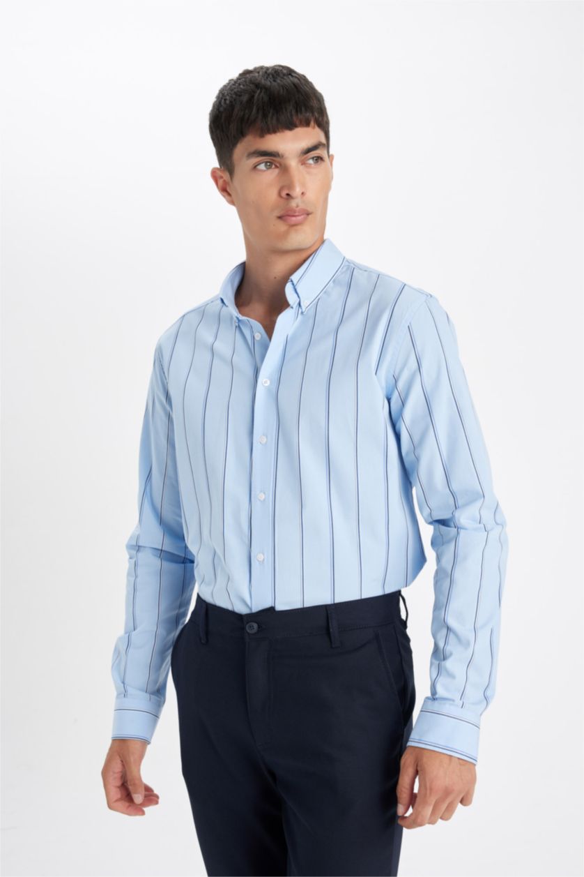 MAN Blue Modern Fit Woven Long Sleeve Shirt