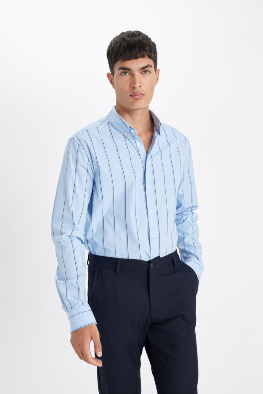 MAN Blue Modern Fit Woven Long Sleeve Shirt