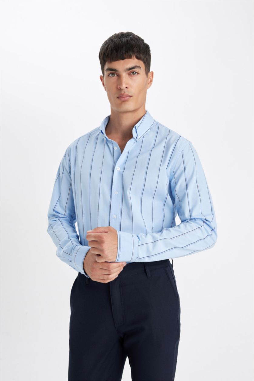 MAN Blue Modern Fit Woven Long Sleeve Shirt