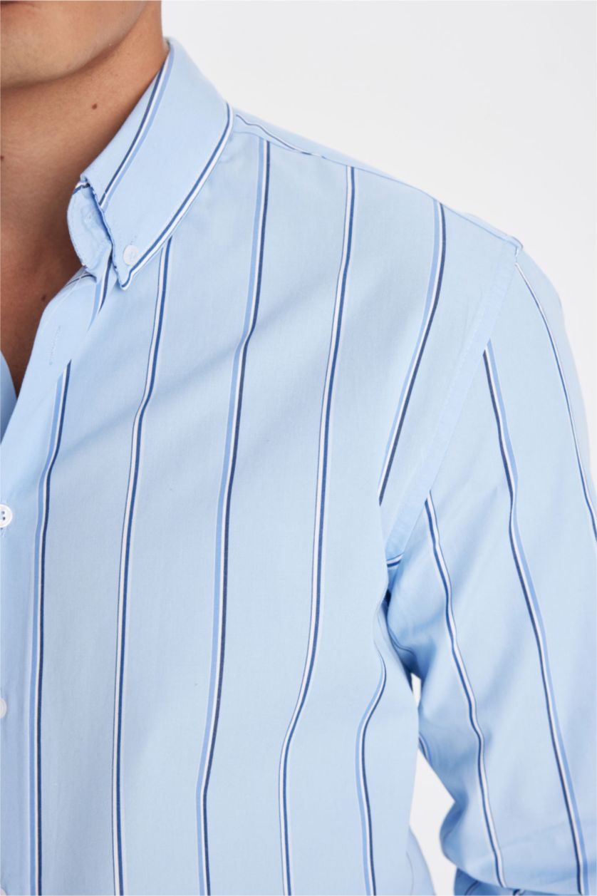 MAN Blue Modern Fit Woven Long Sleeve Shirt