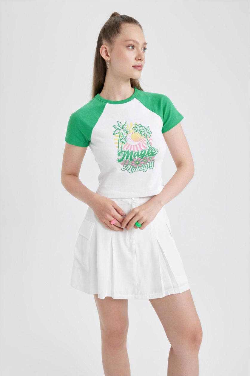 Woman Green Slim Fit Printed Camisole Short Sleeve T-Shirt