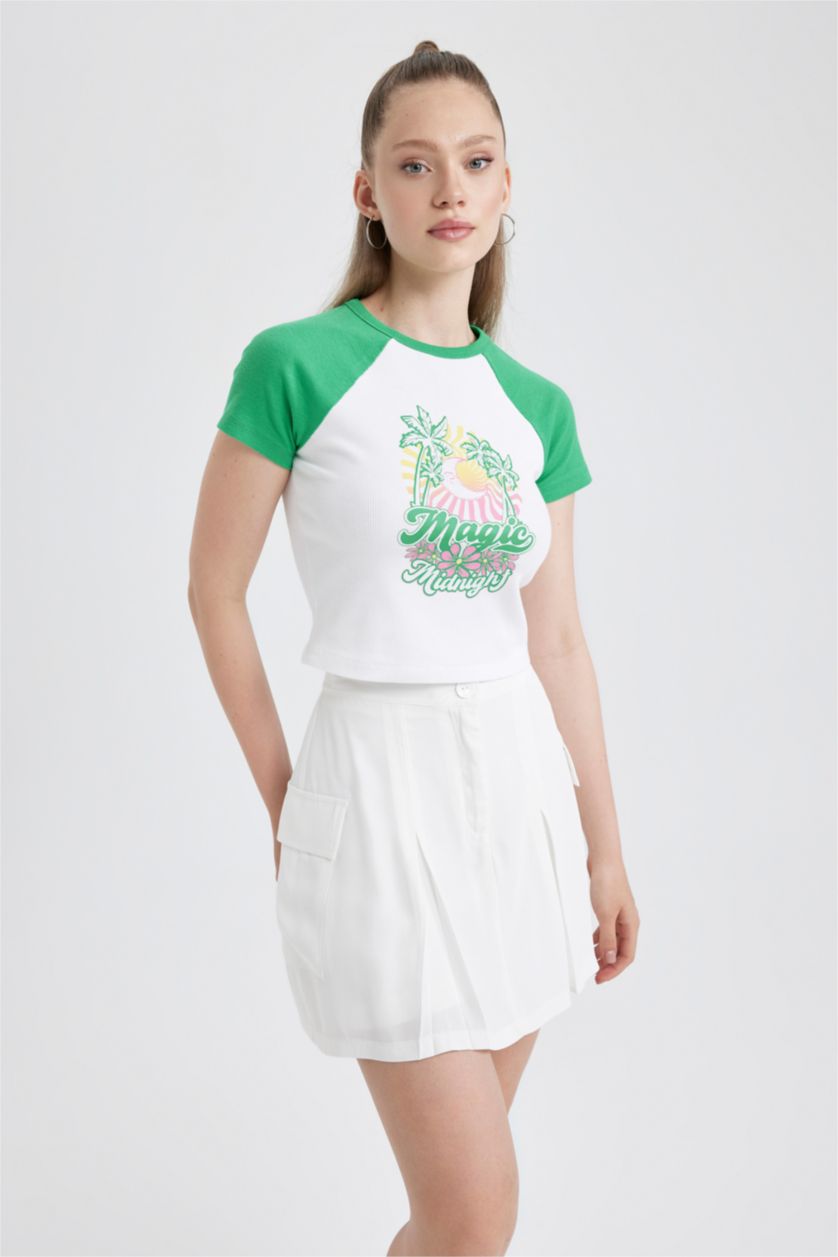 Woman Green Slim Fit Printed Camisole Short Sleeve T-Shirt