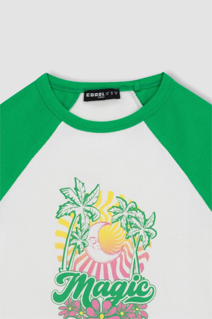 Woman Green Slim Fit Printed Camisole Short Sleeve T-Shirt