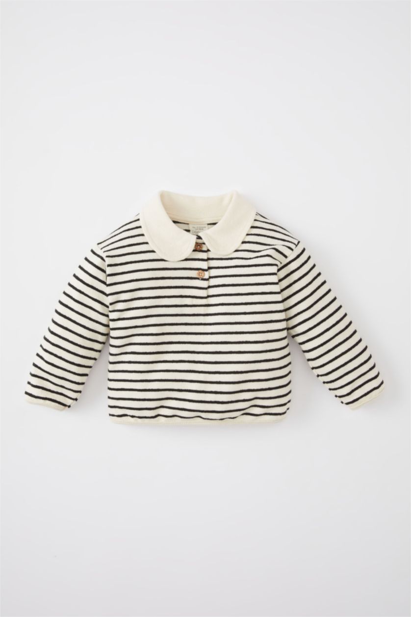 BABY GIRL White Regular Fit Striped Baby Collar Sweatshirt