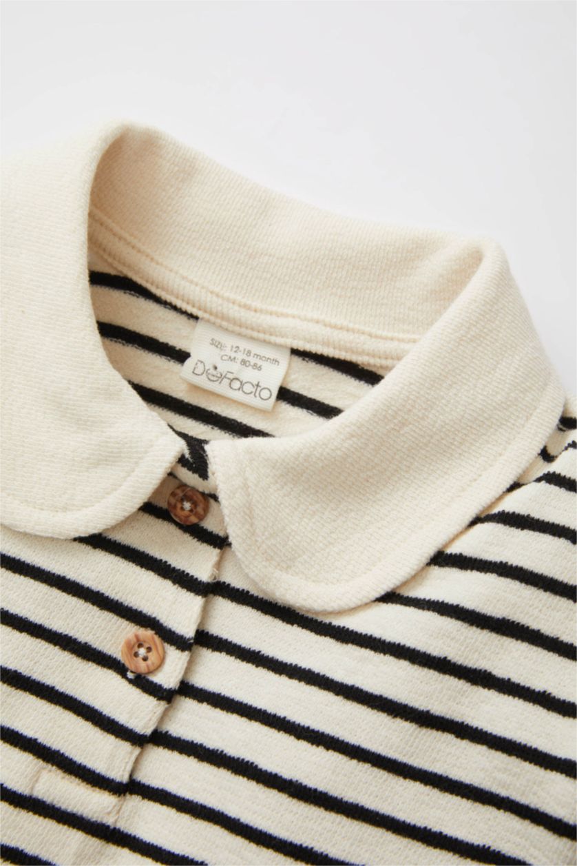 BABY GIRL White Regular Fit Striped Baby Collar Sweatshirt