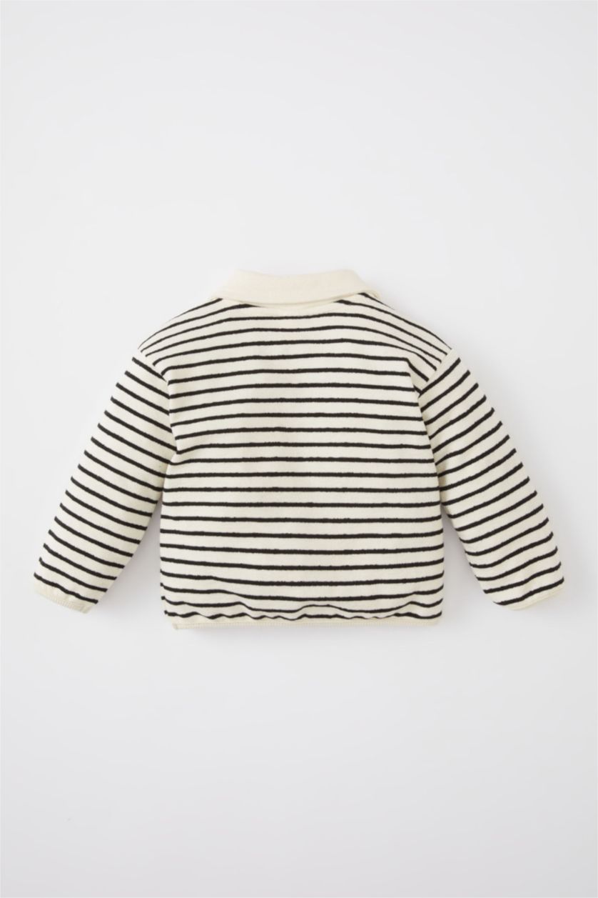 BABY GIRL White Regular Fit Striped Baby Collar Sweatshirt