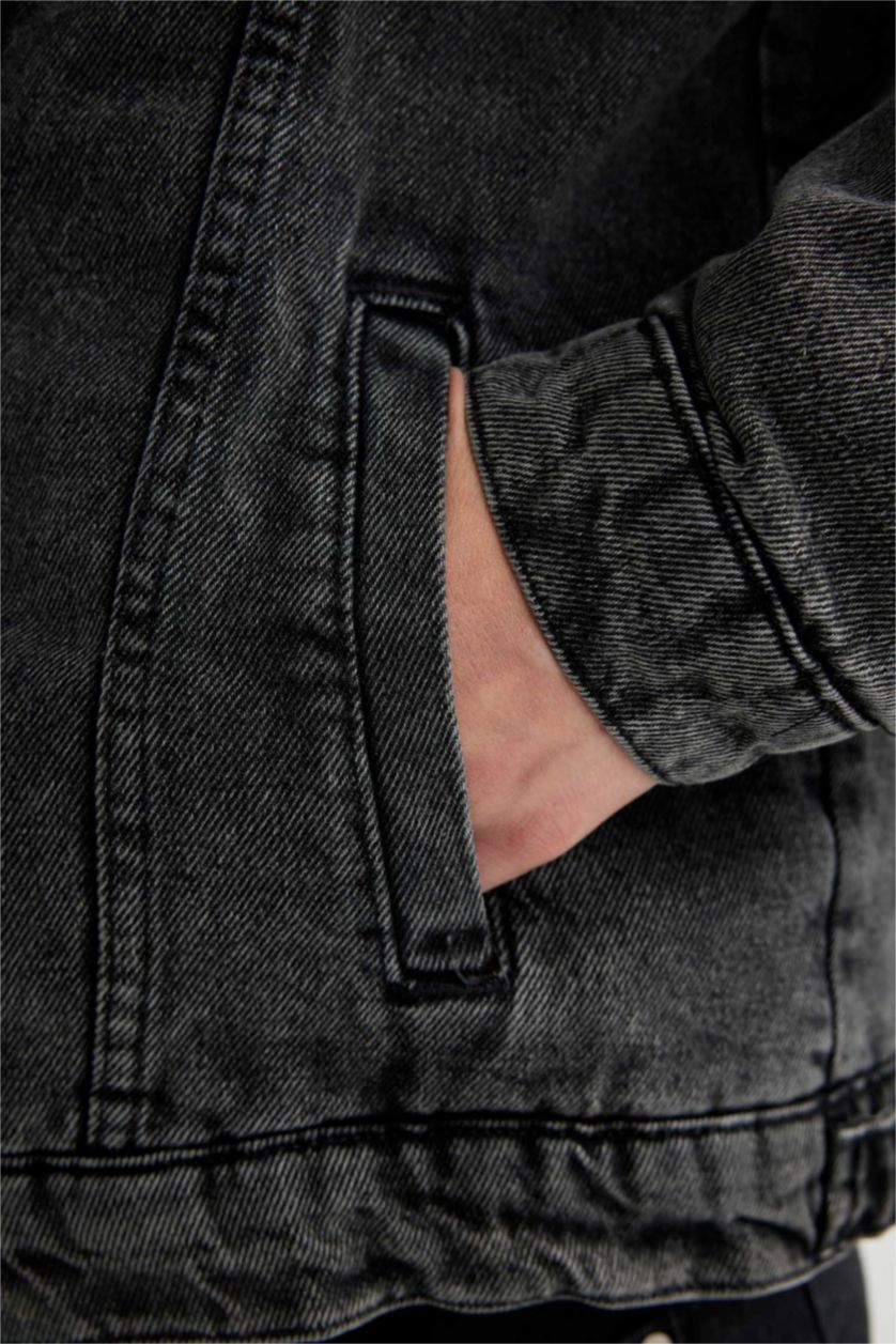 HOMME Noir Jaquette Coupe Slim Col En Fausse Fourrure