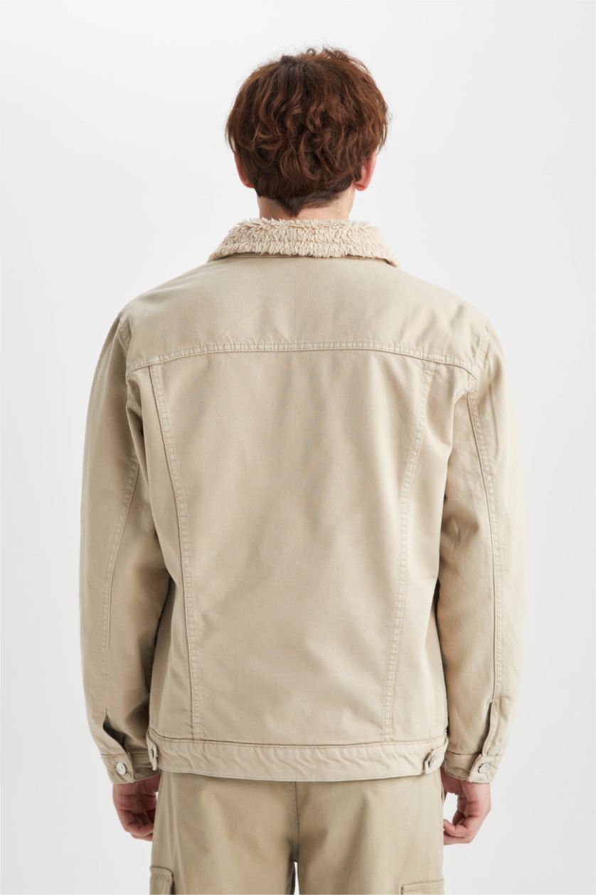 HOMME Beige Jaquette Coupe Slim Col En Fausse Fourrure