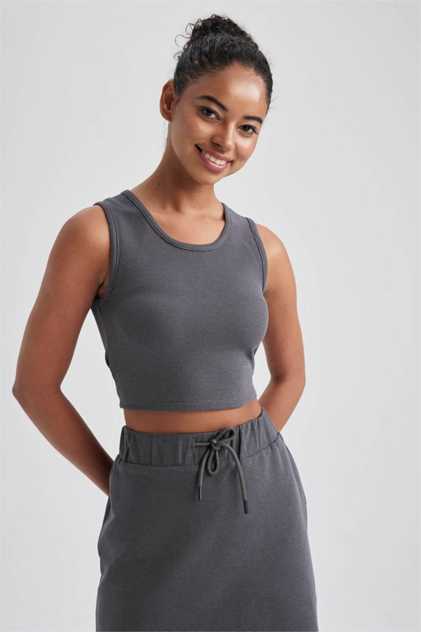 WOMAN Anthracite DeFactoFit Slim Fit Crew Neck Tank Top