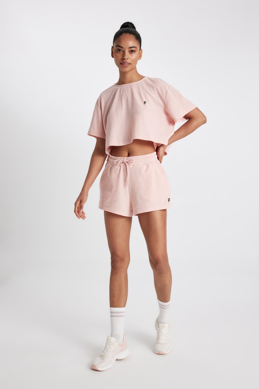 Woman Pink DeFactoFit Standard Fit Straight Leg Ribbed Shorts