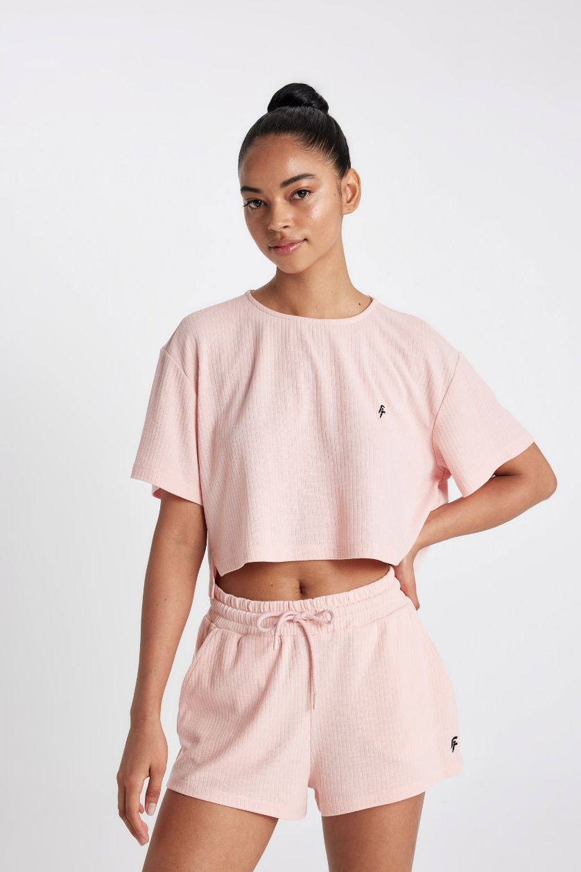 Woman Pink DeFactoFit Standard Fit Straight Leg Ribbed Shorts