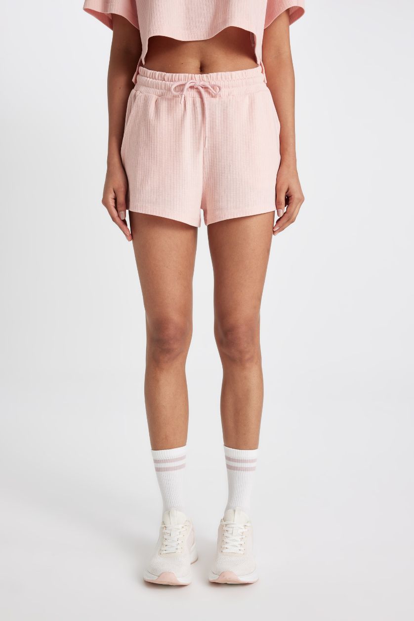 Woman Pink DeFactoFit Standard Fit Straight Leg Ribbed Shorts