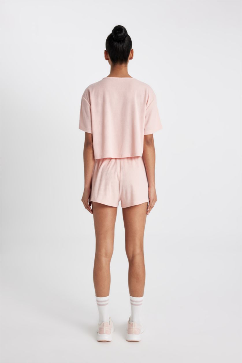 Woman Pink DeFactoFit Standard Fit Straight Leg Ribbed Shorts