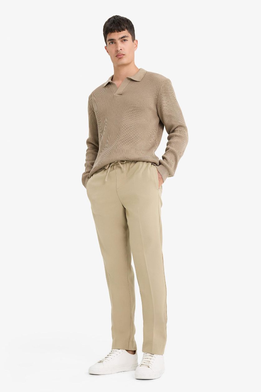 Erkek Vizon Yazlık Kumaş Jogger Pantolon Beli Bağcıklı Lastikli Düz Paça Cepli Her Yöne Esneyen