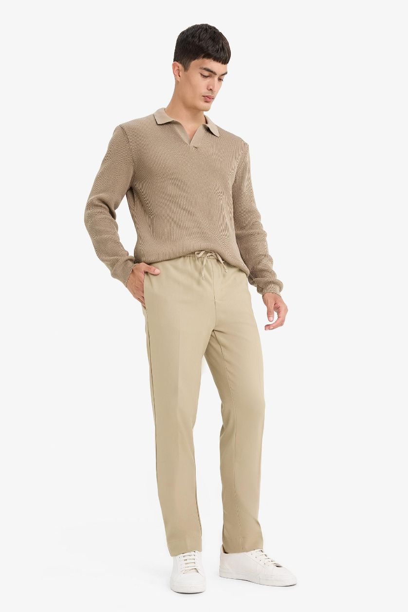 Erkek Vizon Yazlık Kumaş Jogger Pantolon Beli Bağcıklı Lastikli Düz Paça Cepli Her Yöne Esneyen