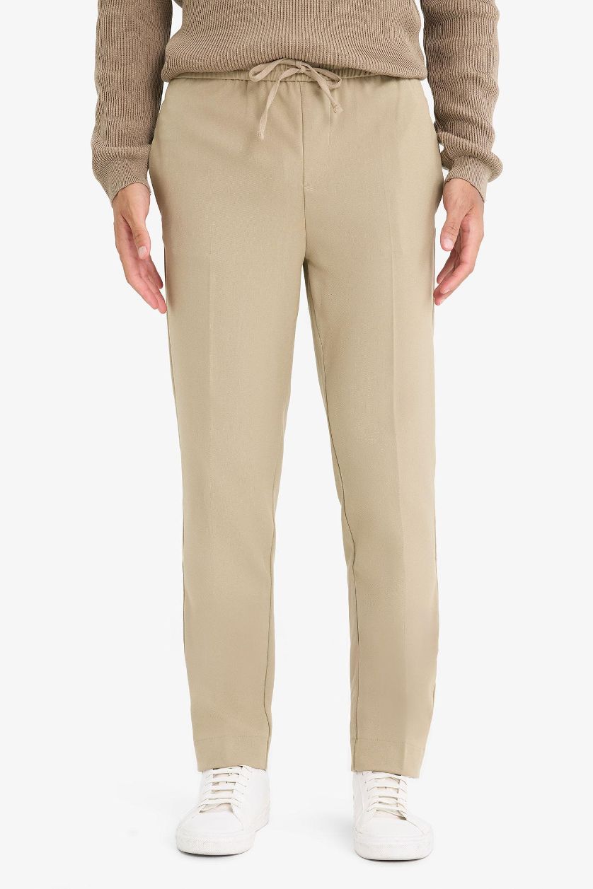 Erkek Vizon Yazlık Kumaş Jogger Pantolon Beli Bağcıklı Lastikli Düz Paça Cepli Her Yöne Esneyen