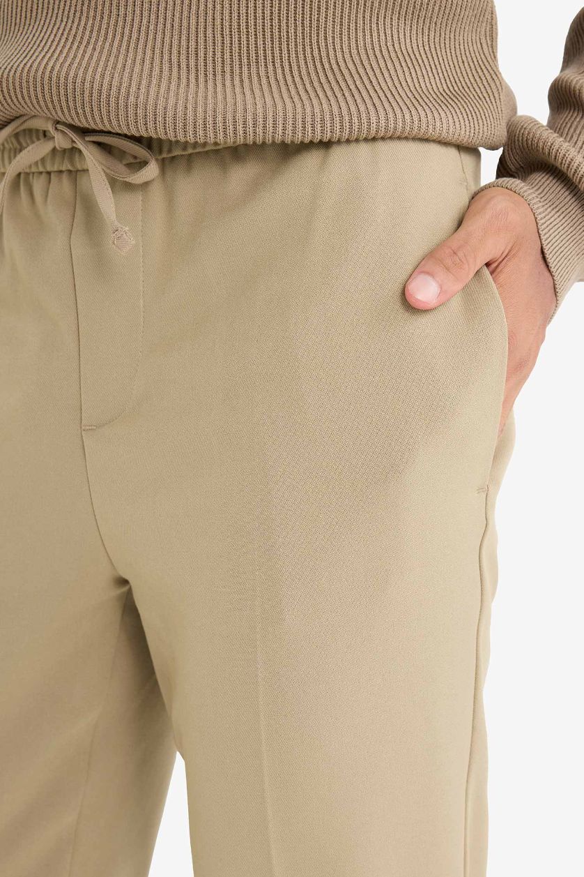 Erkek Vizon Yazlık Kumaş Jogger Pantolon Beli Bağcıklı Lastikli Düz Paça Cepli Her Yöne Esneyen