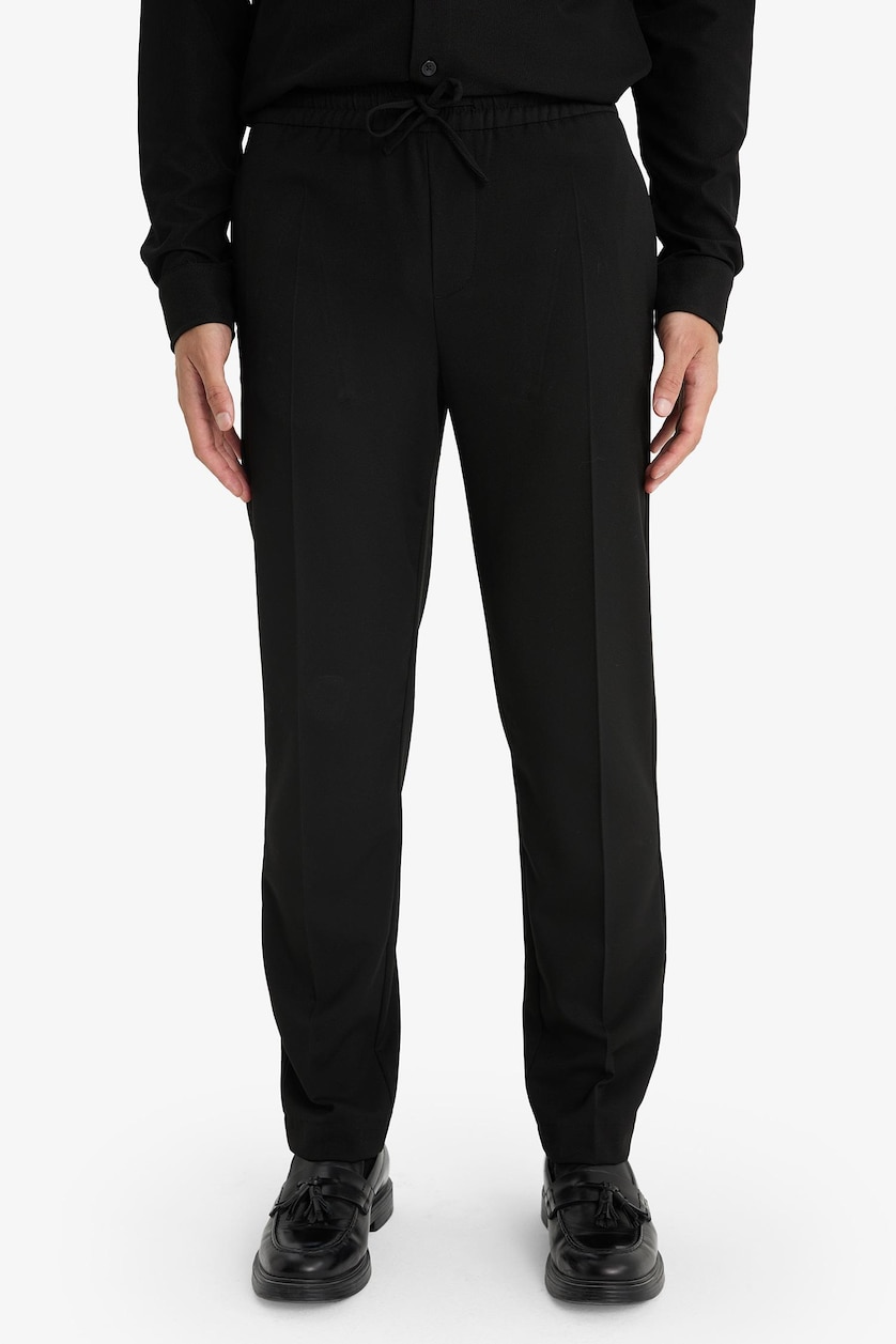 Erkek Siyah Beli Bağcıklı Lastikli Jogger Fit Pantolon