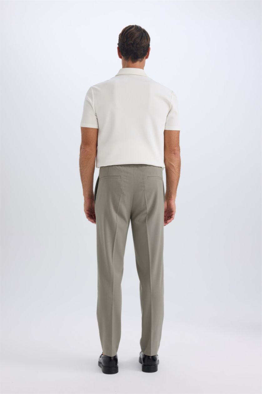 Erkek Haki Yazlık Kumaş Jogger Pantolon Beli Bağcıklı Lastikli Düz Paça Cepli Her Yöne Esneyen