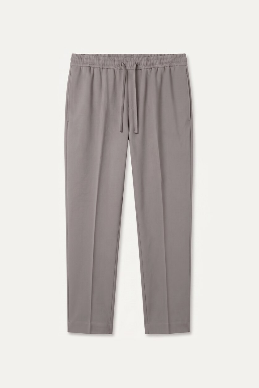 Erkek Gri Beli Bağcıklı Lastikli Jogger Fit Pantolon